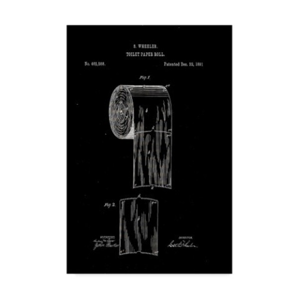 Trademark Fine Art Claire Doherty 'Toilet Paper Roll Patent 1891 Black' Canvas Art, 16x24 CDO00209-C1624GG